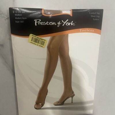 Preston & York Pants Hose Size Medium Toeless Control Top Sheer Leg